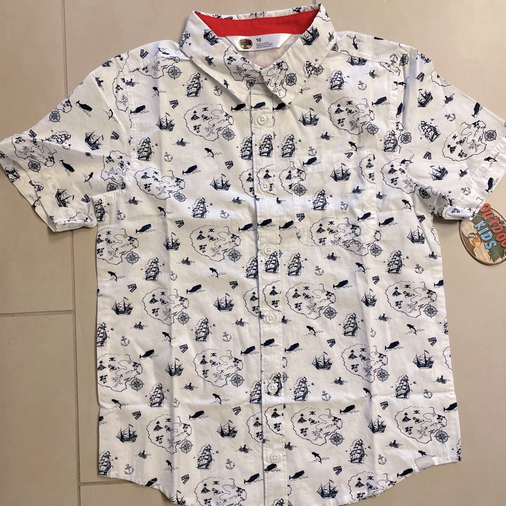 Cabelas boys short sleeve button down nautical